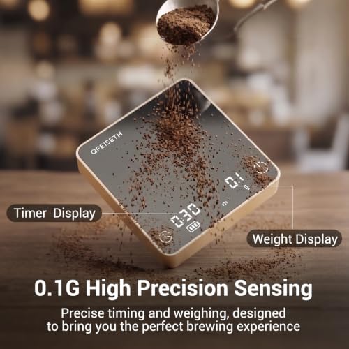 Mini Coffee Scale with Timer, 0.1g/2kg Rechargeable Espresso Scale, 4 Brewing Modes with Auto Tare and Real-Time Brew Ratio, Compact Digital Brewer for Pour-Over, Gold - Image 3