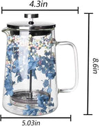 Glass French Press Coffee Maker 34oz - Embedded Dried Flower Borosilicate Coffee Press, No Plastic, Stainless Steel Filter for Tea, Cute Decorative Gift - Image 2