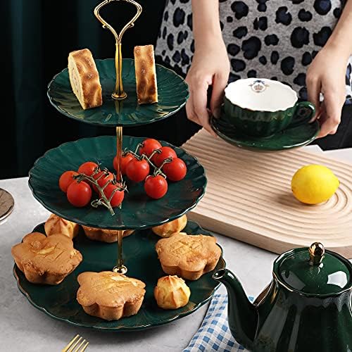 Sweejar 3 Tier Ceramic Cake Stand Wedding, Dessert Cupcake Stand for Tea Party Serving Platter (Jade) - Image 5