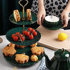 Sweejar 3 Tier Ceramic Cake Stand Wedding, Dessert Cupcake Stand for Tea Party Serving Platter (Jade) - Image 5