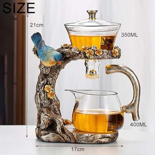 YUDIZWS Lazy Kungfu Drip Teapot,Heat Resistant Tea Set,Sturdy High Borosilicate Glass Teapot,Magnetic Water Diversion Semi-Automatic Teapot Set Magic Tea Set of Holiday Gifts,Bird tea set - Image 2