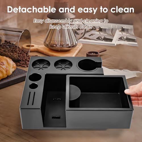 Espresso Knock Box, Detachable Coffee Organizer Box, 9 in 1 Espresso Organizer Station Fit for Storage 51, 54, 58MM Portafilter Holder, Dishwasher Safe Tamping Mat and Storage - Image 3