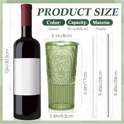 8 Set Vintage Tumbler with Lid and Straw, Iced Coffee Cup, Green - Image 2