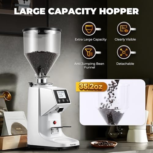 64mm Commercial Electric Coffee Grinder, SS Flat Burr Touchscreen, White - Image 4