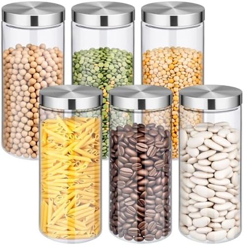 6 Pcs 68oz Clear Canisters Set for Kitchen, Glass Jars with Lids by Unknown