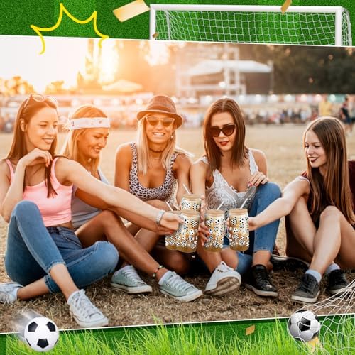 6 Pack 16 oz Soccer Glass Cup with Lid and Straw Reusable Iced Coffee Drinking Jars for Birthday Sports Themed Party Supplies Birthday Gifts for Women, Her, Friends, Colleague, Coworkers - Image 4