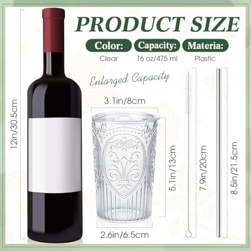 Wiwiqing 12 Set 16oz Vintage Tumbler with Lid and Straw Bulk, Clear - Image 2