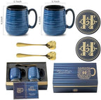 HASENSE Coffee Mugs, 15 Ounce Porcelain Mugs Set of 2 with Handle for Morning Coffee Tea and Cocoa, Ceramic Coffee Cups Gift Box with Beautiful Glaze Coasters Spoons for Men and Women, Navy - Image 2