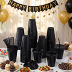 Sieral 60 Pack Reusable Plastic Cups with Lids Straws,Black - Image 2