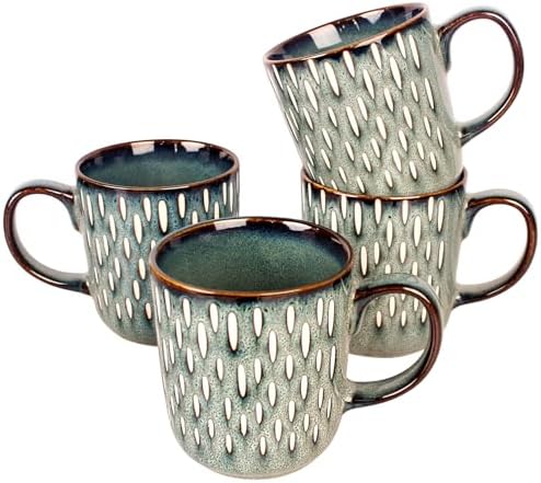 16 Ounces Coffee Mugs, Ceramic Coffee Mugs with Texture Patterns for Man,Woman,Dad,Mom, Modern Coffee Mugs Set of 4 for Latte/Cappuccino/Cocoa, Dishwasher&Microwave Safe by Jinsongdafa