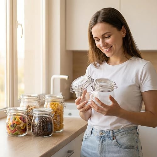 17oz Airtight Glass Jars, 6 Pack Clamp Lid Canisters, Small Food Storage Containers for Spices, Nuts, Snacks, Canning Jar for Jams & Pickling, Pantry Organization - Image 2