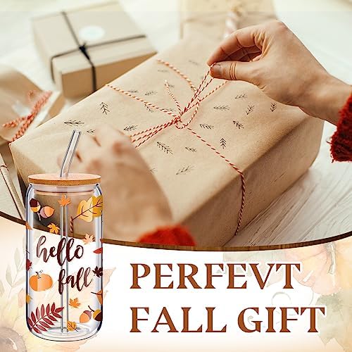 Umigy 8 Pcs 16oz Fall Thanksgiving Ice Coffee Cup with Lids & Glass Straw - Image 7