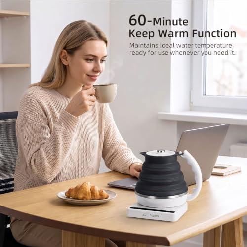 Food Grade Silicone Electric Travel Kettle with Temperature Control, 0. 55L (Black) - Image 5