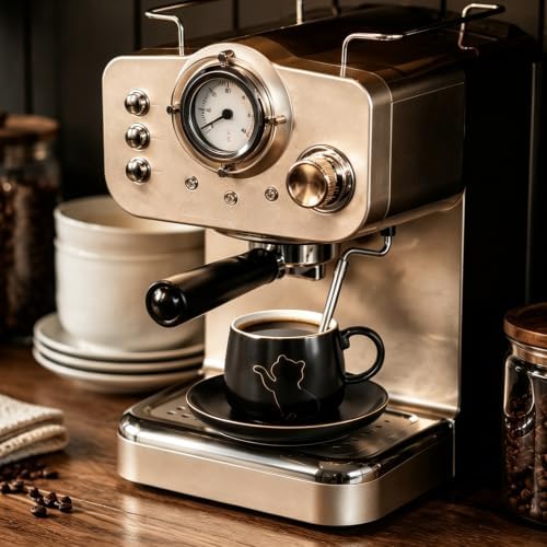 6 oz Ceramic Espresso Cups Set of 2 with Saucers Cat Coffee Cups with Gold Rim and Gift Box for Cappuccino and Coffee Black - Image 3