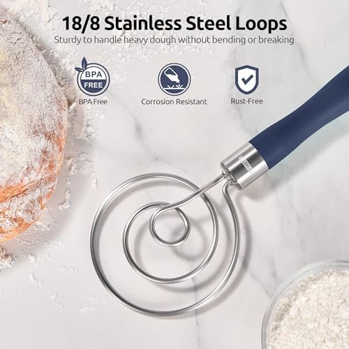 U-Taste 18/8 Stainless Steel 3.35in Medium Fine Mesh Strainer and 12.6in Stainless Steel Danish Dough Whisk (Midnight Blue) - Image 7