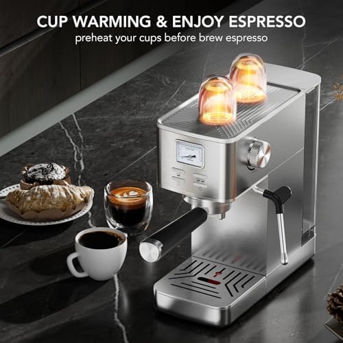 COWSAR Espresso Machine 20 Bar, Compact Commercial Espresso Maker with Milk Frother, Visual Pressure Gauge, Coffee Machine with 47oz Removable Water Tank and Capsule Funnel, for Cappuccino, Latte - Image 6
