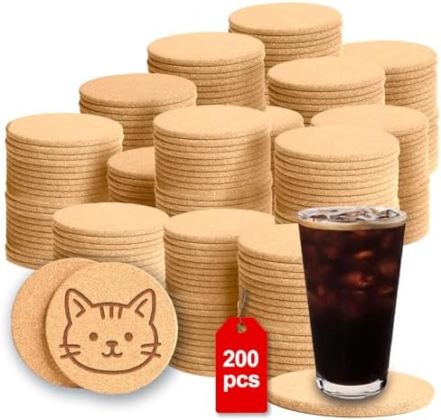 200 Pcs Cork Coasters for Drinks, 4" Round Drink Coasters by huyear