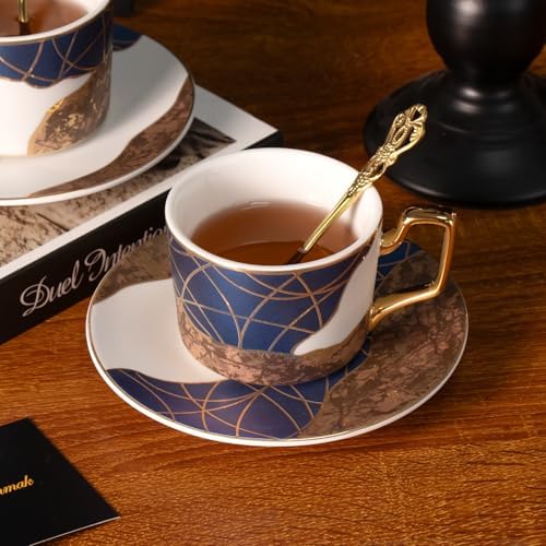 KAMMAK Tea Cups and Saucers Set of 2, Porcelain Coffee Cups, NX028 - Image 7