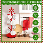 DoubleFill Christmas Tree Coffee Mug Holder 8 Hooks Snowflake Mug Holder for Countertop Snowflake Cup Rack Wood Christmas Tree Display for Kitchen Coffee Accessories - Image 3