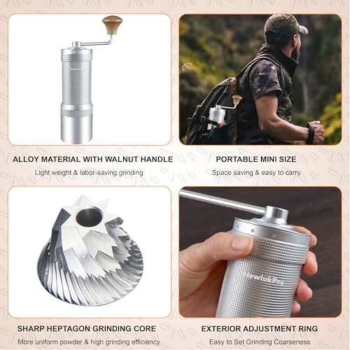 Manual Coffee Grinder,Multiple Grinding Settings,Espresso Grinder With Sharp Hexagonal Mill Core & Walnut Handle,Portable Mini Coffee Grinder for Office Travel Camping - Image 3