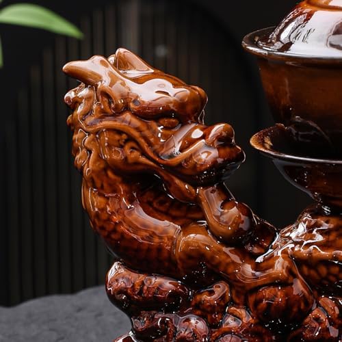 Ceramic Teapot with Infuser Chinese Gongfu Tea Set with 8 Cups, Semi Automatic Dragon Design for Loose Leaf Tea - Image 2