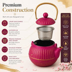 WD Lifestyle Cast Iron Teapot, Fuchsia, Japanese Style Tea Kettle with Stainless Steel Infuser, Enameled Interior, Ergonomic Gold Handle, Heavy Duty Tetsubin Tea Pot for Loose Leaf Tea 16 Oz - Image 3