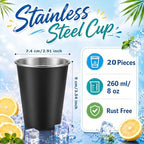 Mimorou 20 Pack 8 oz Stainless Steel Cups Metal Cup, Black - Image 2