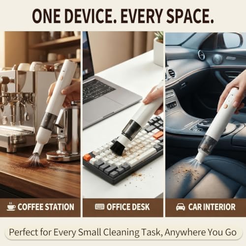 Mini Coffee Grinder Vacuum Cleaner, 2-in-1 Blower with 2 Brush Heads (Black) - Image 4