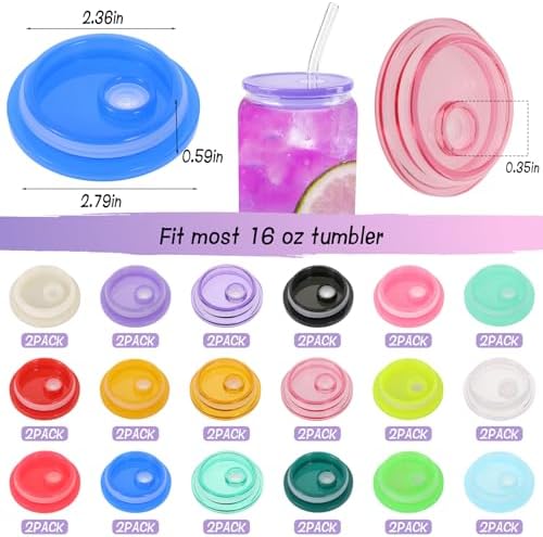 36-Pack Colorful Acrylic Cup Lids with Straw Hole - Spill-Proof Reusable Covers for 16oz Glasses & Tumblers - Perfect for Iced Coffee, Beer, Beverages - Image 3