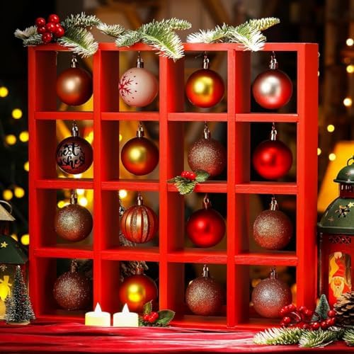 Cinnvoice Christmas Ornament Displays Rack,Red,16 Compartment by QinYee