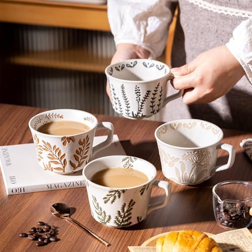 Coffee Mugs Set of 4 with Gold Spoon, 11 oz Ancient Style Hand-painted Ceramic Mug Gifts for Men Women, Unique Personality Gifts for Home Kitchen Office, Dishwasher Microwave Safe - Image 4