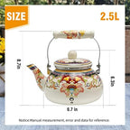Saihisday Floral Teapot Enamel Afternoon Tea Kettle For Stovetop, 2.5L Large Flowered Tea Kettle with Ceramic Handel for Afternoon Tea Wedding Party Housewarming Gift - Image 2