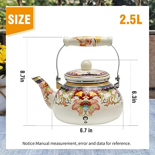 Saihisday Floral Teapot Enamel Afternoon Tea Kettle For Stovetop, 2.5L Large Flowered Tea Kettle with Ceramic Handel for Afternoon Tea Wedding Party Housewarming Gift - Image 2