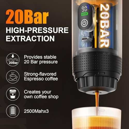 6-in-1 Portable Electric Espresso Machine–20Bar Self‑Heating camping coffee maker with 7500mA Battery,Display,compatible with Large/Small Capsules&Coffee Powder for Travel,Camping,Car&Office - Image 3