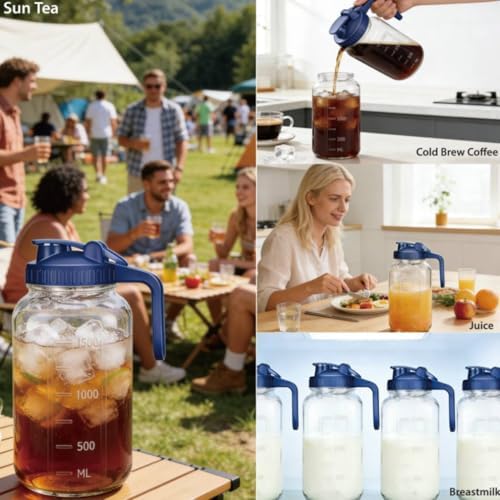 64oz Glass Pitcher with Handle and Flip Lid, Leak-Proof Seal, 3 Pack Mason Jar Pitchers, Suitable for Iced Tea, Juice, Milk, Iced Coffee, Black - Image 6