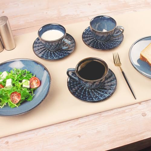 Coffee Mugs Set, 6.8 Oz,Ceramic Tea Cup with saucer, Espresso Cups 8-piece, Stackable Cups, for Latte,Hot Tea,Cappuccino, Mocha, Cocoa, dishwasher & microwave safe,Royal blue - Image 7