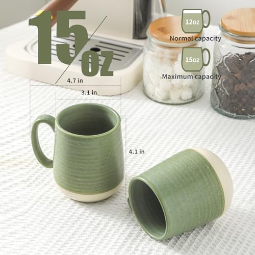 HASENSE Porcelain Coffee Mugs Set of 4, 15 Oz Large Coffee Cups, Latte Cup with Handle, Tea Mugs for Men and Women, Modern Coffee Mug for Cappuccino, Milk, Cocoa, Microwave & Dishwasher Safe, Green - Image 3