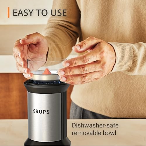 KRUPS Electric Blade Coffee Grinder 1.6 Oz, Adjustable Coarse to Fine for the Perfect Espresso, Grind Coffee Beans, Spices & Herbs, Removable Dishwasher Safe Bowl, Stainless Steel - Image 2