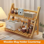 2-Tier Wooden Mug Holder Countertop, Coffee Station Organizer, Bamboo Counter Shelf for Tea Coffee Bar Accessories, Matcha Stand, Cup Display, Kitchen Condiment Storage Rack,Brown,15.75IN - Image 2