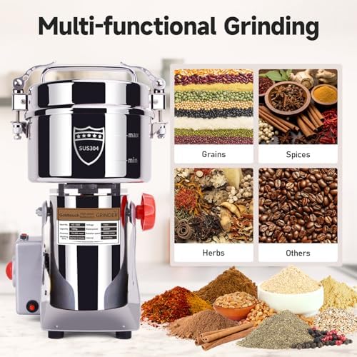 Goldtouch 1000g Grain Mill Grinder 3000W Electric Stainless Steel Grain Grinder High-Speed Pulverizer Powder Machine for Dry Wheat, Oats, Corn, Pepper and Coffee Beans (1000g Swing Type) - Image 2