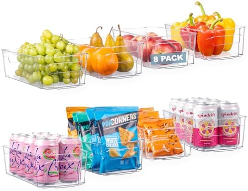 Oizeir 8 Pack Clear Plastic Storage Bins with Handles – Stackable Fridge Organizer Bins for Refrigerator, Freezer, Pantry, Kitchen Cabinet & Cupboard Organization, BPA-Free Acrylic, Transparent by Oizeir