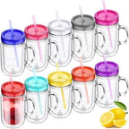 Suclain Plastic Mason Jars with Handles, Lids and Straws, Classic Color by Suclain