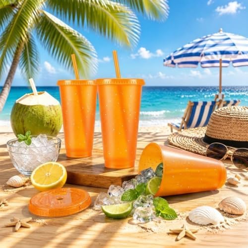 24 Pcs Orange Tumblers with Straw & Lid - 24oz Coffee Cups - Image 3