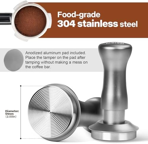 MEION 51mm Espresso Tamper, Calibrated Dual Spring Loaded Coffee Tamper Fits Delonghi CASABREWS and Atatix 51mm Espresso Machines, Stainless Steel Base with Aluminum Storage Pad - Image 4