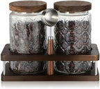 Suclain Glass Coffee Grounds Container with Shelf 2 x 34 oz Glass Coffee Bean Storage Canisters with Airtight Thread Lid and Measuring Spoon Food Storage Jars for Kitchen Sugar Nut by Suclain