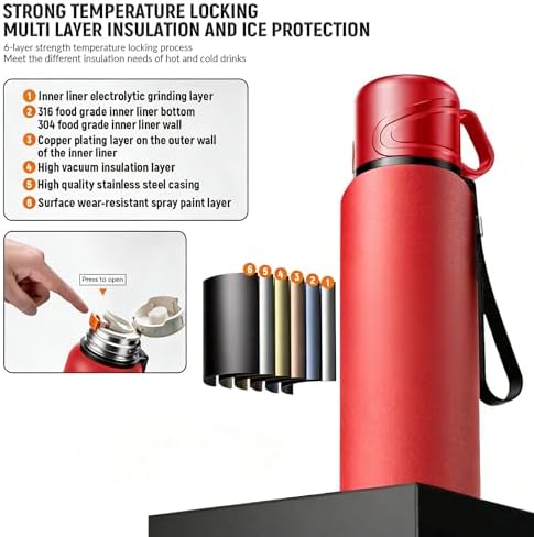 Double wall vacuum Leakproof stainless steel wide mouth insulated water bottle;tea tumbler with infuser,cup,lid;smart thermoses hot drinks;thermal flask ice coffee with led digital temperature display - Image 5