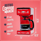 Nostalgia Retro 12-Cup Programmable Coffee Maker With LED Display, Automatic Shut-Off & Keep Warm, Pause-And-Serve Function, Red - Image 2