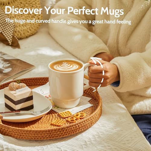 Sweese 21 Oz Large Mug Set, Porcelain Stackable Mugs Sets of 6, Coffee Cups with Handle for Coffee, Tea and Mulled Drinks, White - Image 4