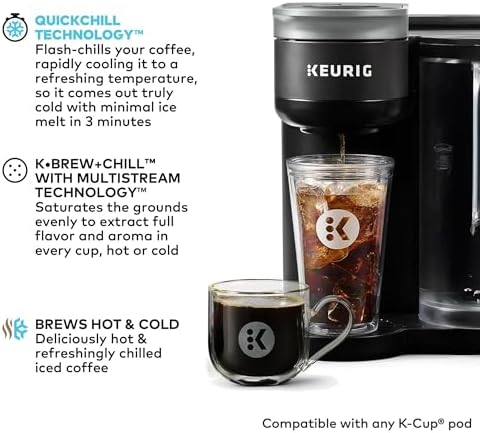 Keurig K-Brew+Chill Iced or Hot Single-Serve K-Cup Coffee Maker with MultiStream and QuickChill Technology, 70oz. Removable Reservoir, Black (Renewed) - Image 4
