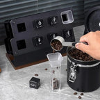 Coffee Bean Storage Tubes, Clear Airtight Coffee Canisters, Wooden Display Stand, with 6 Tubes and 2 Hoppers, Single Tube Capacity 18-20g, for Tea, Coffee, Spices Containers - Image 7